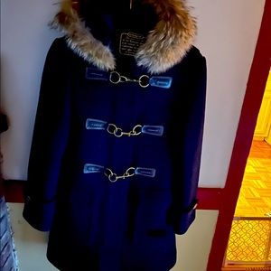 Coach Wool coat 100% Coyote Fur trim hood